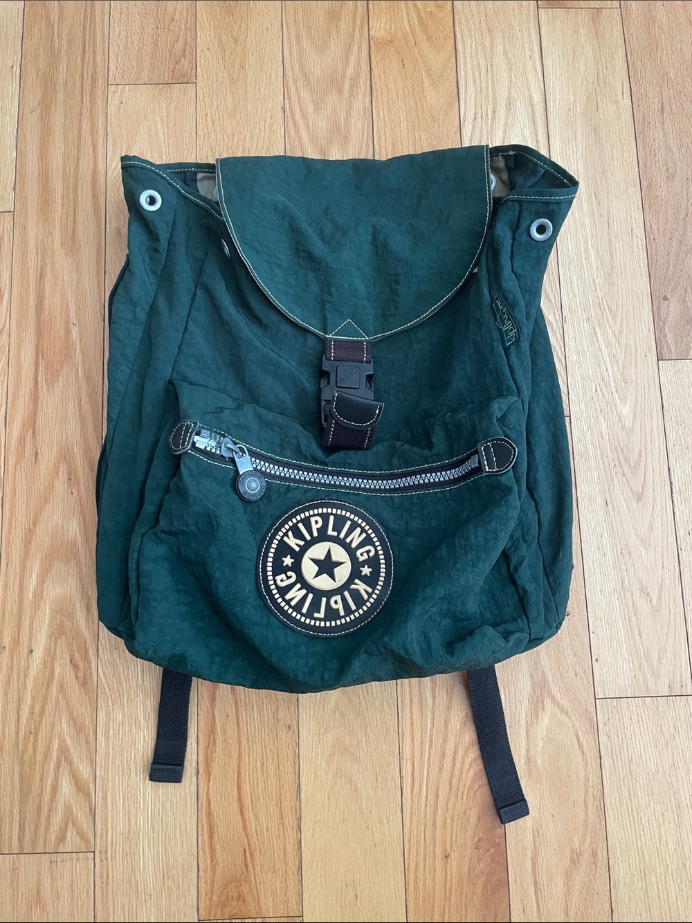 Kipling Dark Green Canvas Backpack with Front Zip Pocket